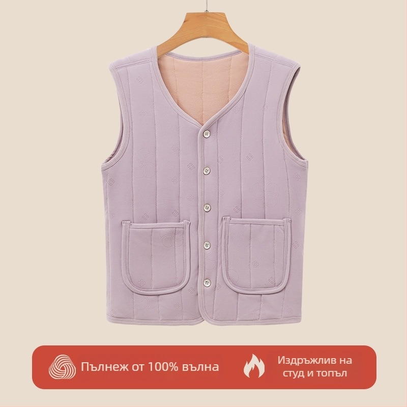 Жилетка от вълна с флисово подплата — quilted модел, Space Cotton тъкан, нормална дължина; съдържа 90–95% вълна и 90–95% полиестер