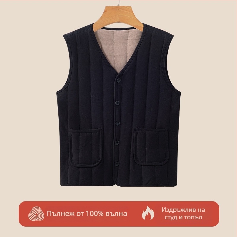 Жилетка от вълна с флисово подплата — quilted модел, Space Cotton тъкан, нормална дължина; съдържа 90–95% вълна и 90–95% полиестер