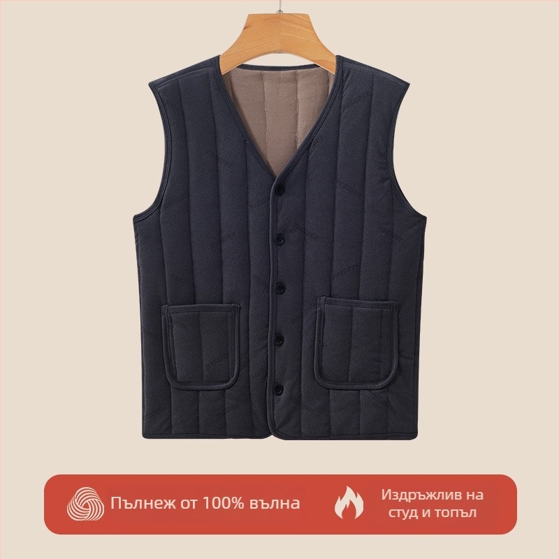 Жилетка от вълна с флисово подплата — quilted модел, Space Cotton тъкан, нормална дължина; съдържа 90–95% вълна и 90–95% полиестер