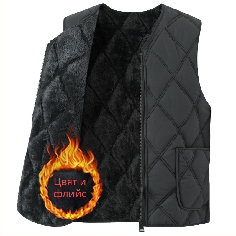 Мъжка памучна жилетка с флийсова подплата, дебела, качулка, V-образно деколте, цип, джобове с патч дизайн