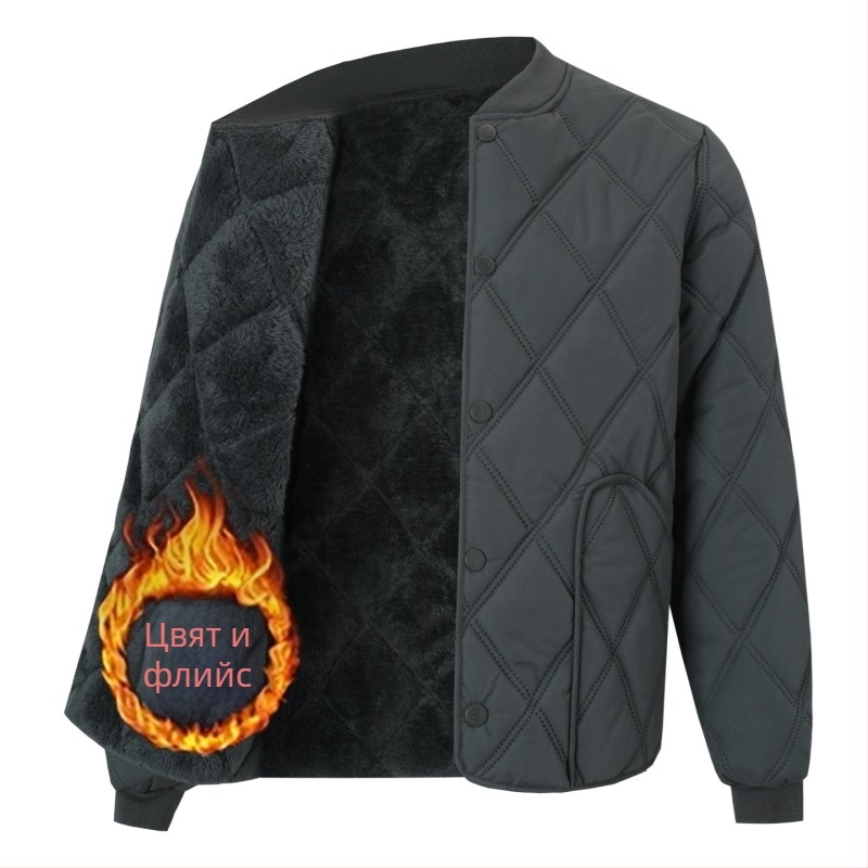 Мъжка памучна жилетка с флийсова подплата, дебела, качулка, V-образно деколте, цип, джобове с патч дизайн