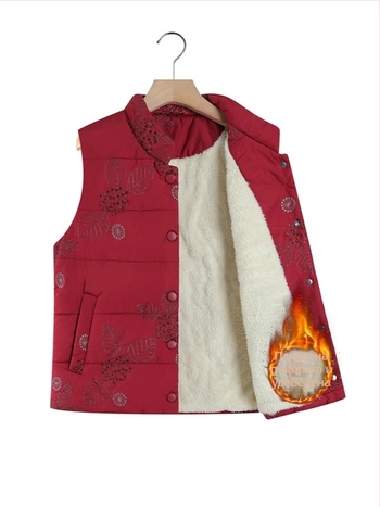 Жилетка със стойкова яка, кардиган стил, флорални мотиви, пълнеж от памук, полиестерна материя