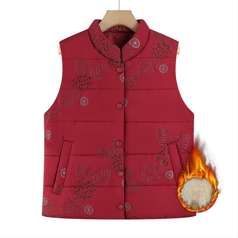 Жилетка със стойкова яка, кардиган стил, флорални мотиви, пълнеж от памук, полиестерна материя