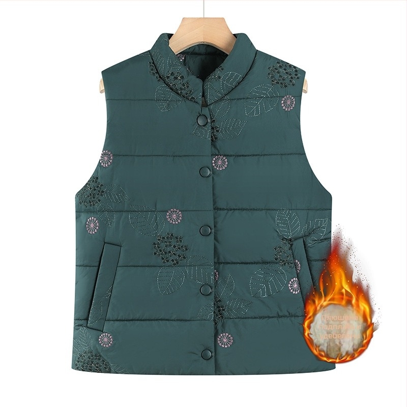 Жилетка със стойкова яка, кардиган стил, флорални мотиви, пълнеж от памук, полиестерна материя