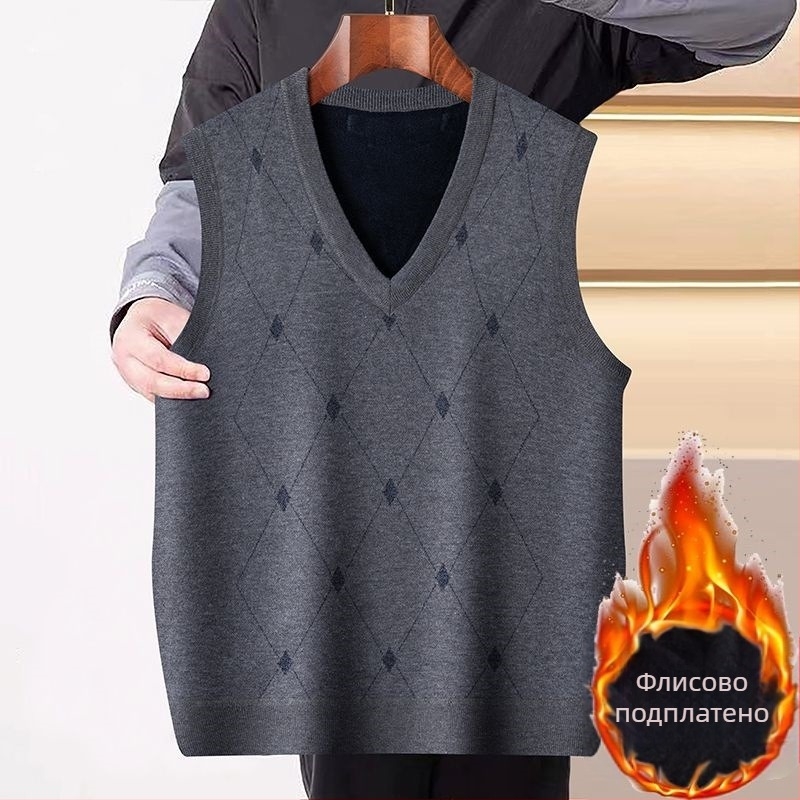 Качулеста жилетка с плътна плюшена материя (заешка коса), райета, V-образно деколте и двойно закопчаване