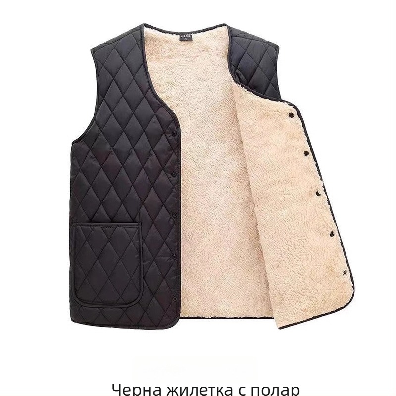Есенно-зимен жилет с Derong флийс подплата, топъл и дебел, V-образно деколте, дизайн райета/каре, средна дължина 50–65 см