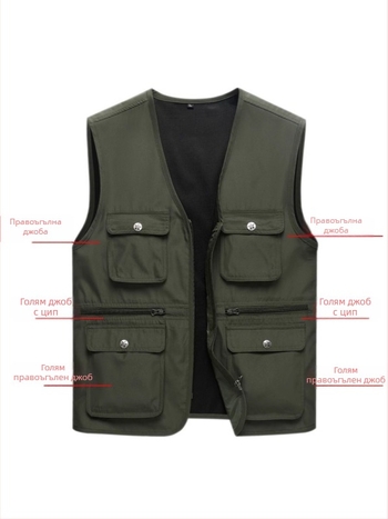 Работен жилет, 100% памук, свободен силует, летен, патч джобове