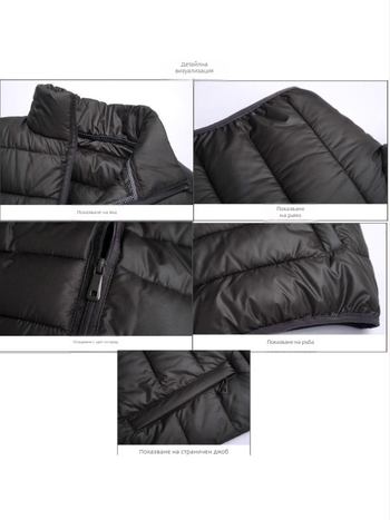 Мъжка памучна жилетка с качулка и яка стойка, свободна кройка, средна дебелина, за ежедневна употреба