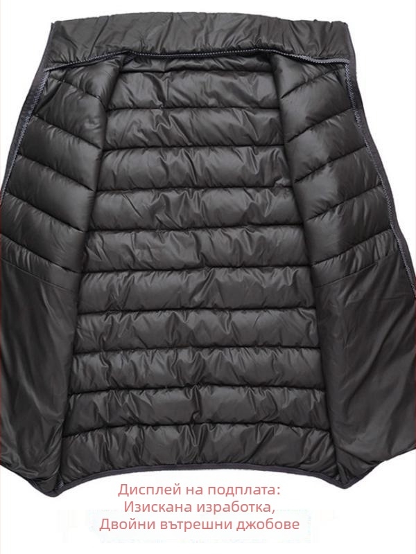 Мъжка памучна жилетка с качулка и яка стойка, свободна кройка, средна дебелина, за ежедневна употреба