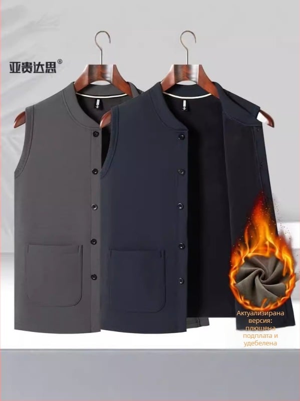 Жилетка с флисово подплата за мъже на средна възраст и възрастни, V-образно деколте, еднобортна