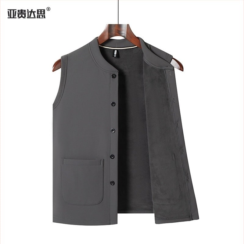 Жилетка с флисово подплата за мъже на средна възраст и възрастни, V-образно деколте, еднобортна