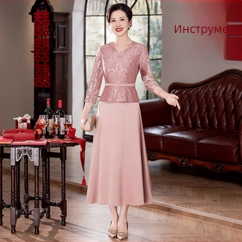 Елегантна рокля за майката на булката, пролет-лято 2025, дълга, бродирана полиестерова тъкан, дължина 125 см