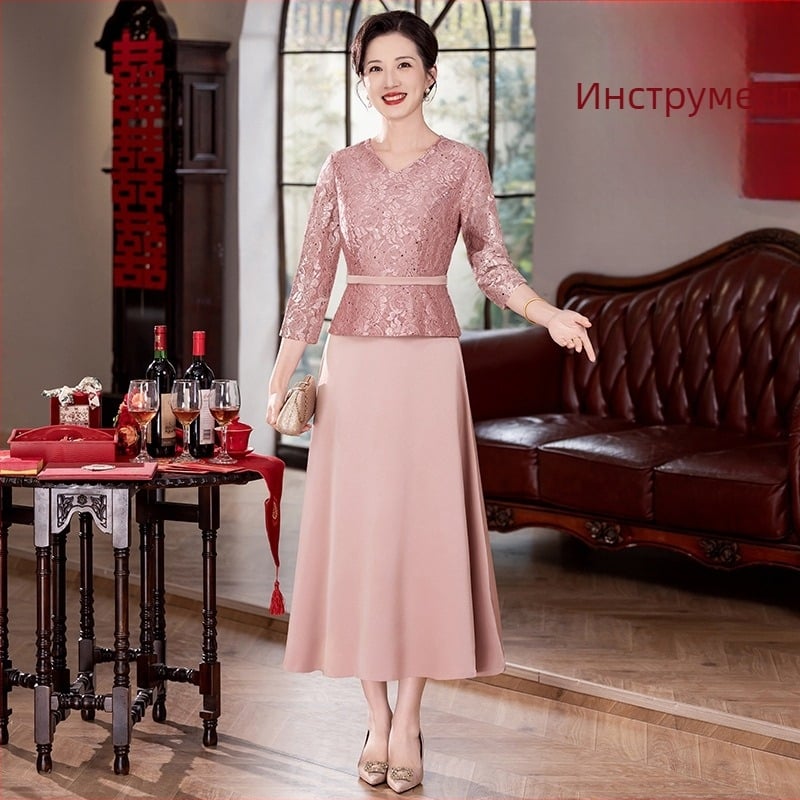 Елегантна рокля за майката на булката, пролет-лято 2025, дълга, бродирана полиестерова тъкан, дължина 125 см