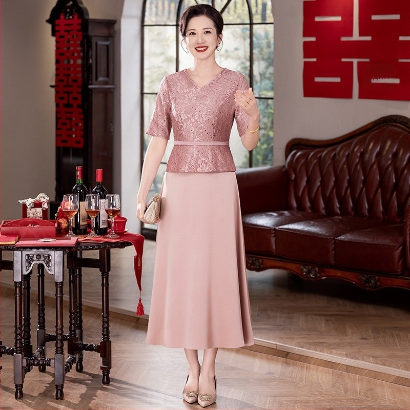 Елегантна рокля за майката на булката, пролет-лято 2025, дълга, бродирана полиестерова тъкан, дължина 125 см