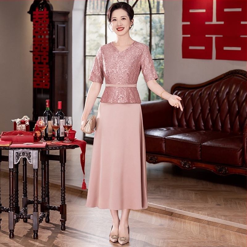 Елегантна рокля за майката на булката, пролет-лято 2025, дълга, бродирана полиестерова тъкан, дължина 125 см