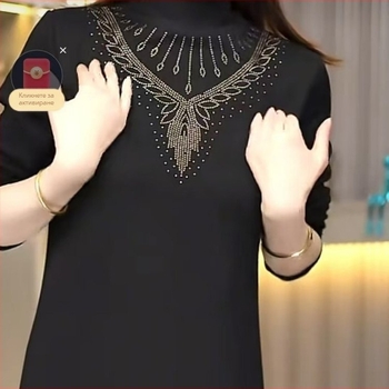 A-образна рокля, патчворк стил, средна дължина, полутърнек яка, дълги ръкави, полиестерна материя