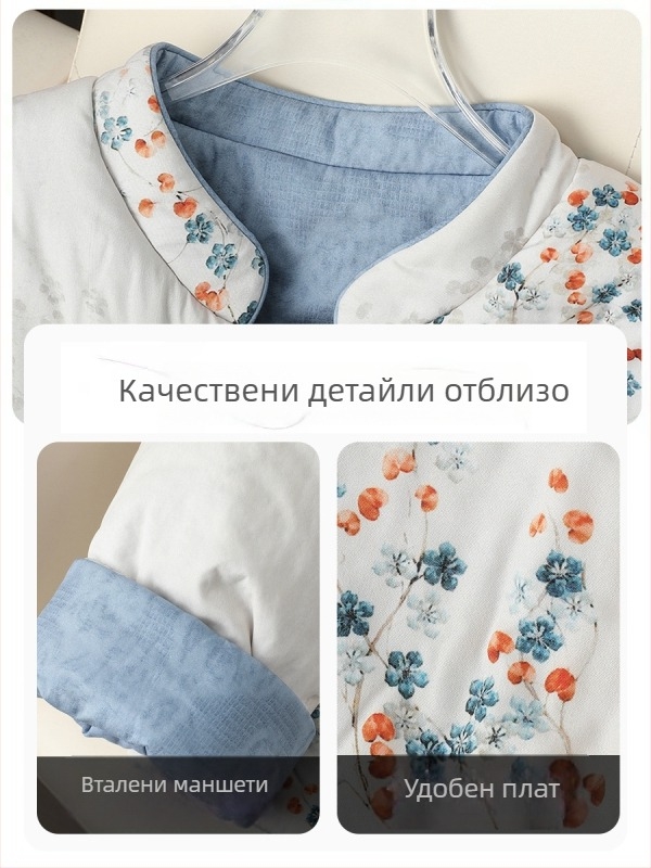 Дамско двустранно яке с контрастни цветове в китайски стил, яка, дебела памучна подплата, Зима 2025