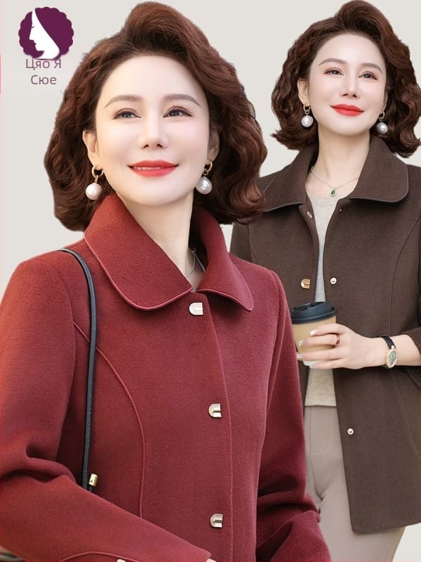 Женско реверсивно твидено тренч палто, урбан стил, полиестерово влакно, съдържание полиестер 30–50%, солиден модел, дължина 50–65 см