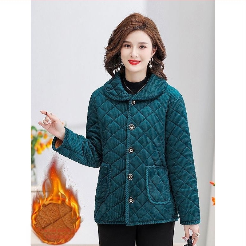 Дамско Corduroy палто с пълнеж от полиестер-памук, дебело топло зимно яке с ревери, свободен силует, дълги ръкави, закопчаване с катарами