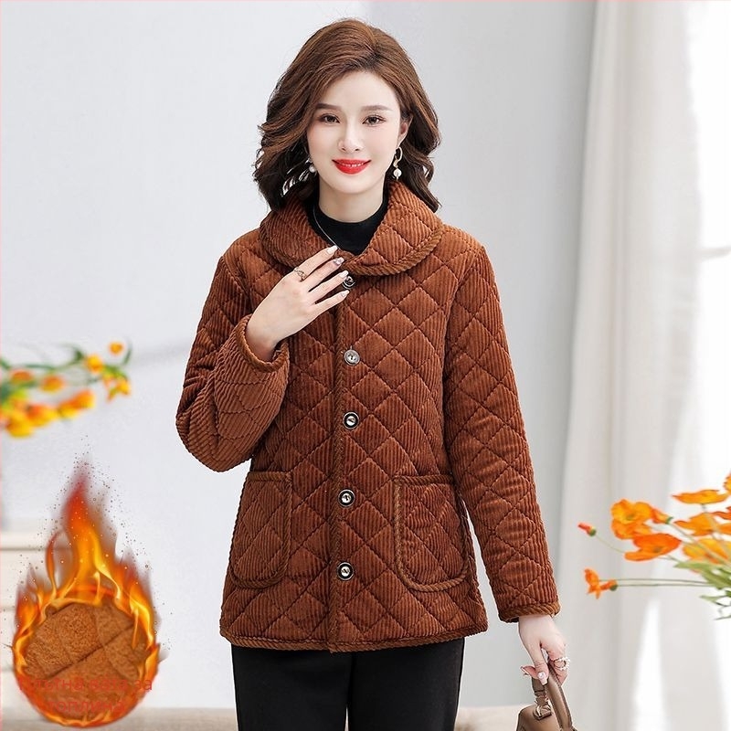 Дамско Corduroy палто с пълнеж от полиестер-памук, дебело топло зимно яке с ревери, свободен силует, дълги ръкави, закопчаване с катарами