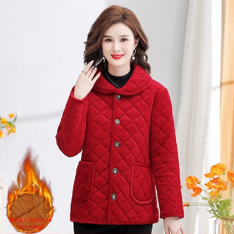 Дамско Corduroy палто с пълнеж от полиестер-памук, дебело топло зимно яке с ревери, свободен силует, дълги ръкави, закопчаване с катарами