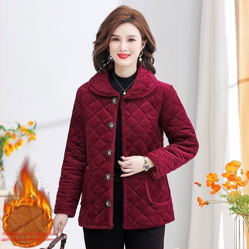 Дамско Corduroy палто с пълнеж от полиестер-памук, дебело топло зимно яке с ревери, свободен силует, дълги ръкави, закопчаване с катарами