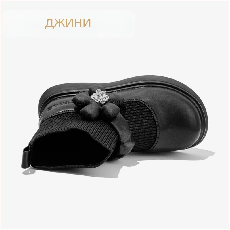 Детски кожени ботуши, принцес стил, презрамка по ходилото, PU подплата и стелка, каучукова подметка