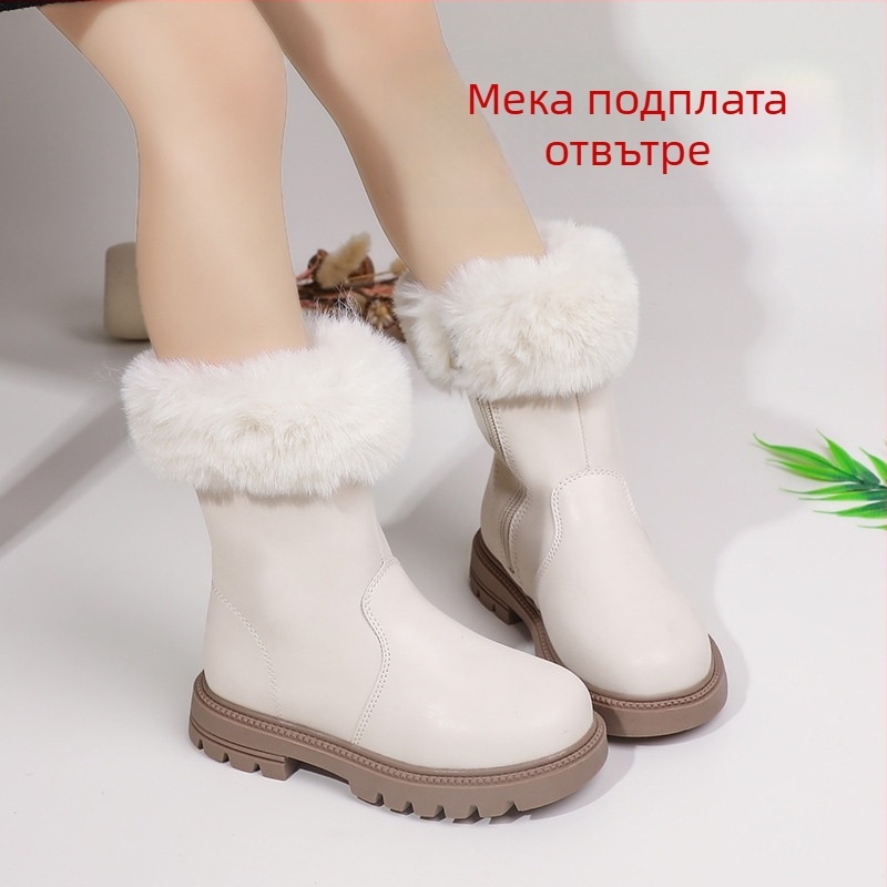 Детски високи ботуши за момичета, горна част от синтетична кожа, каучукова подметка, страничен цип, износоустойчиви ботуши