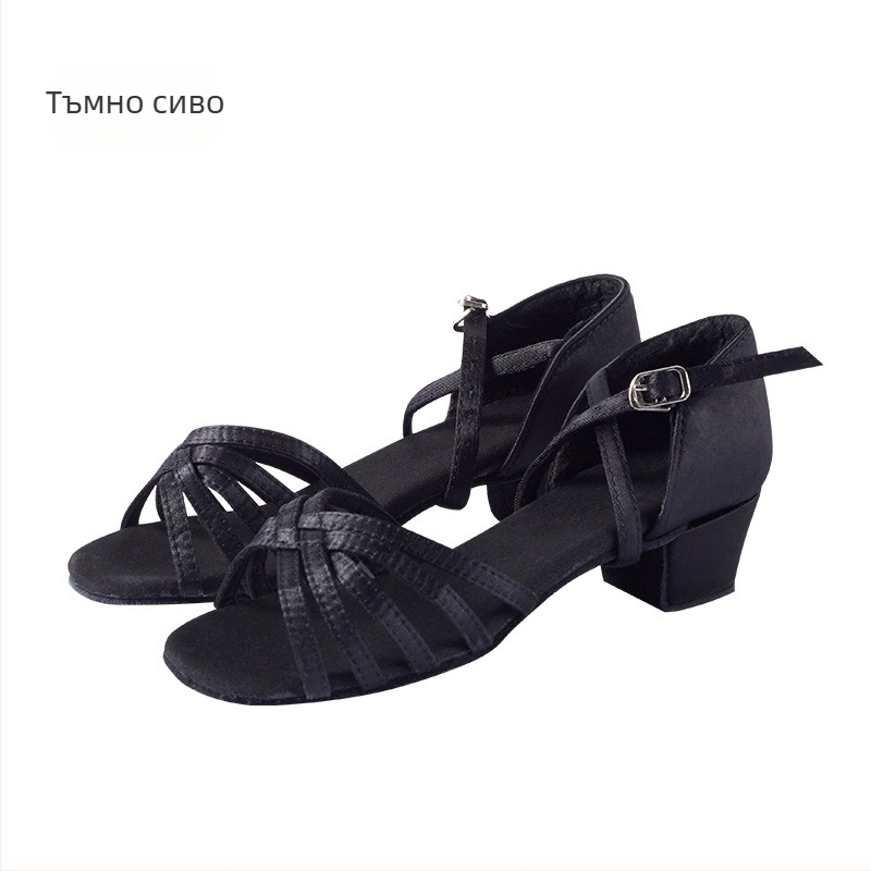 Детски латински танцови обувки с мека подметка за сценични изпълнения; подметка от еленова кожа; горна част от синтетична кожа и коприна; дишащи, балансиращи, леки и издръжливи; подходящи за балет, модерен танц и латински танц.