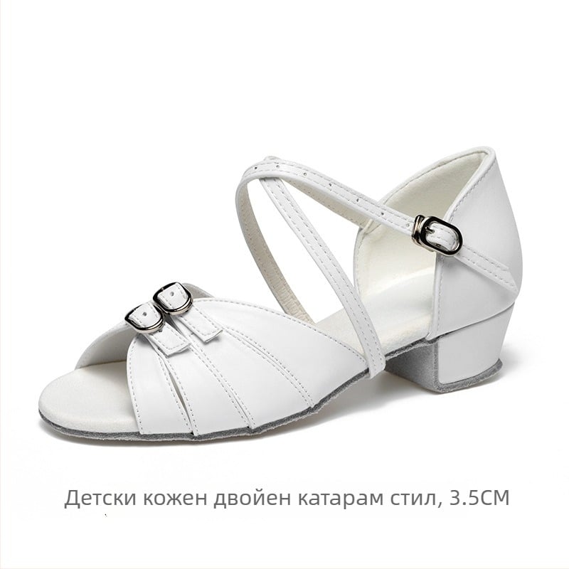 Детски латин танцови обувки за момичета, синтетична кожа горна част, суеде подметка, леки