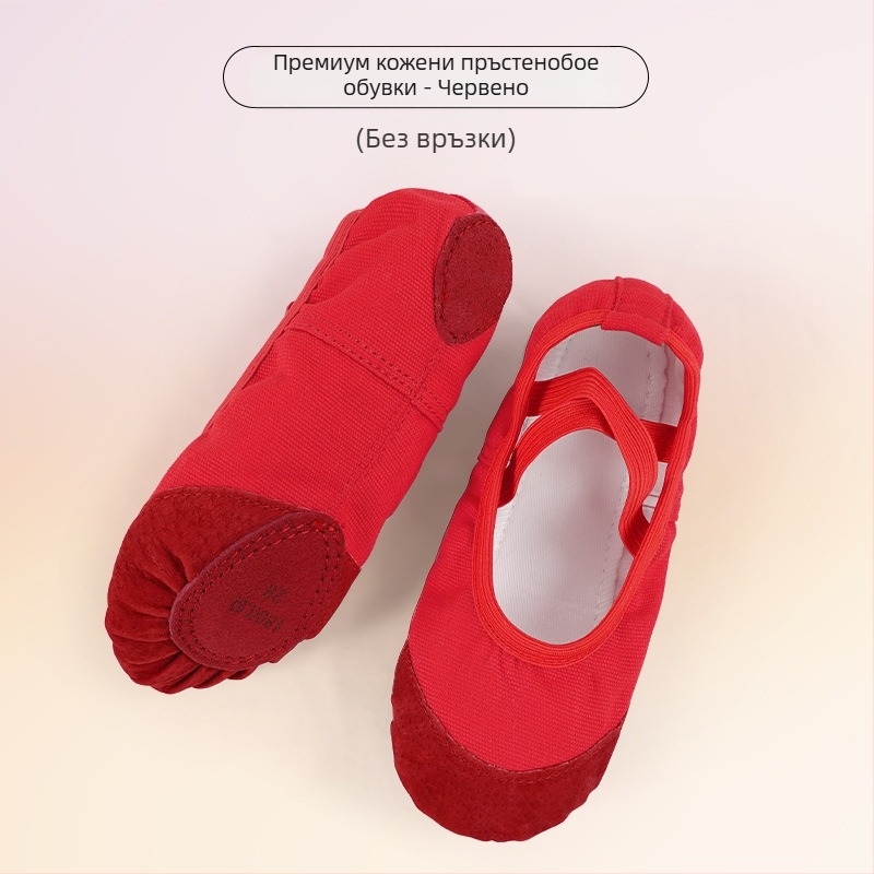 Танцови обувки за момичета - Горна част от платно, Подметка от кожа, Единична дебелина, Дишащи и леки за балетна практика