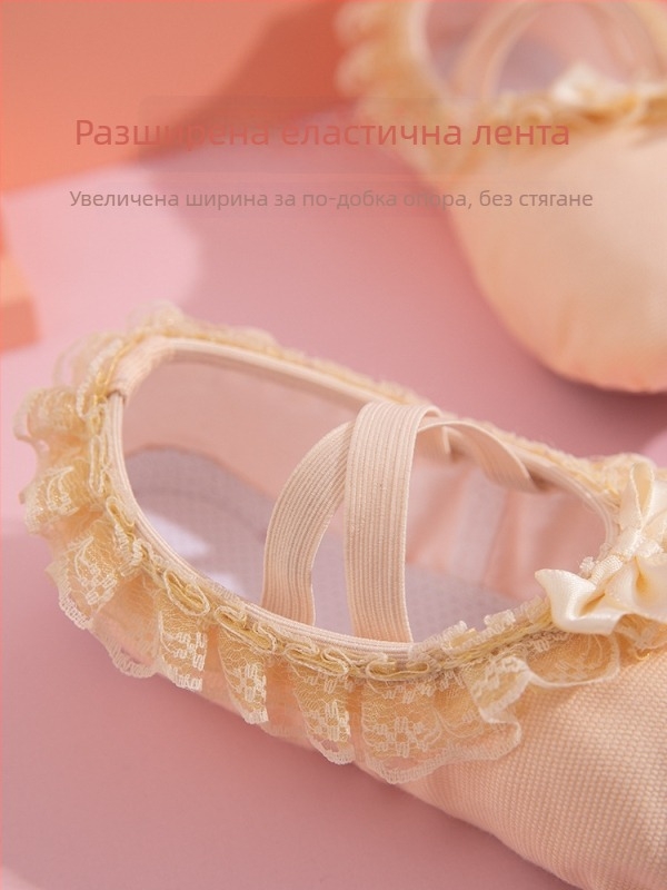 Детски балетни обувки без връзки, мека кожена подметка, платнена горна част, дишащи