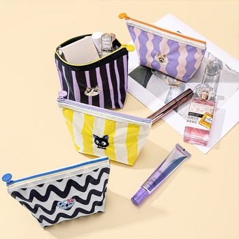 Мини чантичка за грим и монети – преносима държач за карти, полиестер, райета, водоустойчива подплата, унисекс, immfun