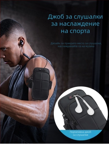 Телефонна чанта за ръка за спорт – PU кожа, унисекс, дишаща, водоустойчива, ултралека