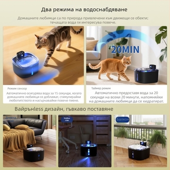 Фонтан за вода за котки с автоматично циркулиране, модел A01sp, капацитет 3,2 л, батерия 4000 mAh, разглобяем, без поддръжка на приложение