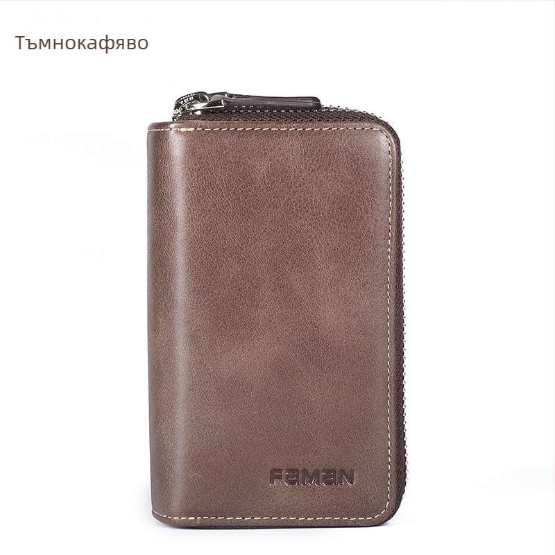 Чанта за ключове за мъже: естествена кожа, първи слой кравешка кожа, антифрод защита, градски стил