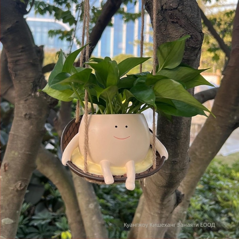 Саксия за цветя от синтетична смола — окачващ декоративен елемент за дом и двор, модерен минималистичен стил, подходящ за подарък