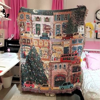 Памучно гоблено одеяло за декорация – сцена Коледни улични светлини, правоъгълно, пейзажна шарка, 51–60% памук, персонализируемо