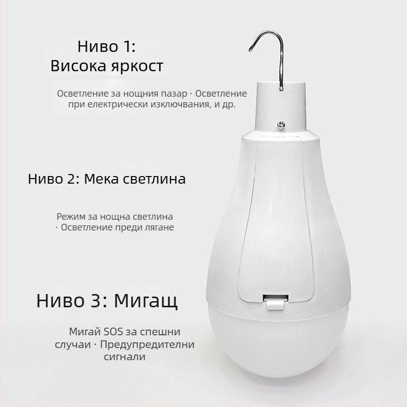 LED преносимо къмпинг осветление с двойна батерия, презареждащо се, 3-степенно регулиране на яркостта, закачалка, IP65 водоустойчиво, 20W, 2000 лм