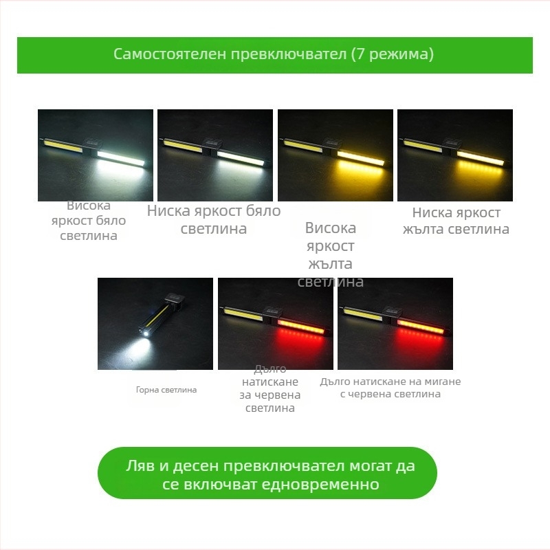 Мултифункционална презареждаща COB работна светлина с LED инспекционна светлина, сгъваема магнитна лампа за автомобил и палатка - модел A55, ABS + алуминиева сплав, регулирана яркост и цвят