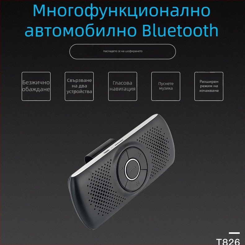 Bluetooth автомобилен hands-free говорител за монтаж на слънчев визьор, безжичен 2,4 ГГц, 12V вход, 3W говорител