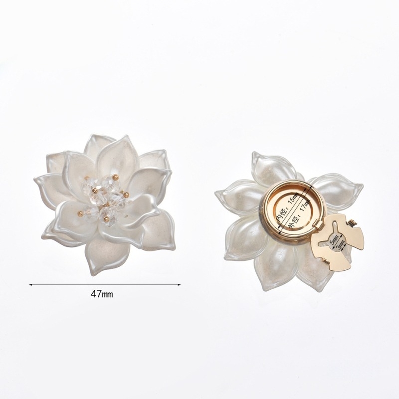 Копчета за риза във форма на камелия, метална сплав, бели кристали, ръчна изработка, дамски корейски стил