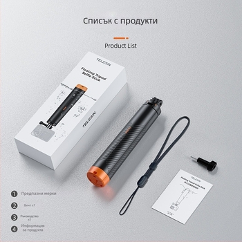 Плаващ трипод селфи стика за GoPro, DJI и Insta360 (TELESIN; модел S1-tss-02; материал: пластмаса + алуминиев сплав; универсална съвместимост)