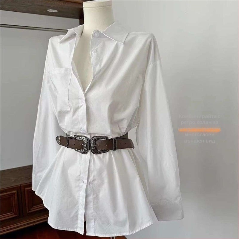 Риза‑рокля с колан и дълги ръкави, поло яка, Chenille плат (Спандекс; съдържание под 30%; ръкав рога)