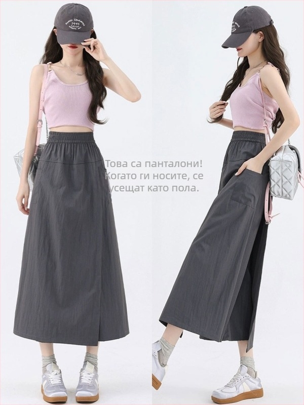 Плюс размер дамски кулоти Yamamoto Tooling, 2025 пролет-лято, висока талия, широки крачоли, солиден дизайн, 70-80% полиестер, 20-30% найлон