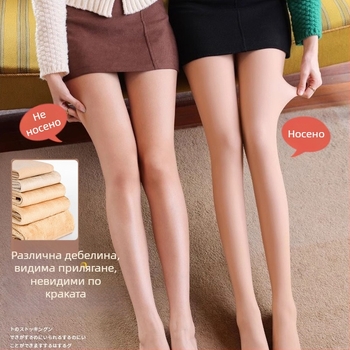 Дамски чорапогащи с нейлонова материя и флис подплата – плътни, едноцветни, повдигащ силует