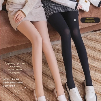 Дамски чорапогащи с нейлонова материя и флис подплата – плътни, едноцветни, повдигащ силует