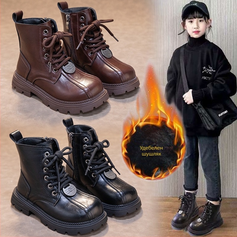 Мартин ботуши за момичета, микрофибърна кожа, гумена подметка, страничен цип, зимно издание 2025