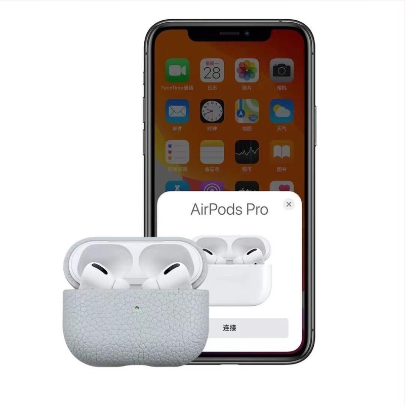 AirPods предпазен кожен калъф Hermes Pebbled Leather изработен от истинска кожа, антиударен, ръчна изработка, твърд корпус, разделен дизайн, за всички модели AirPods