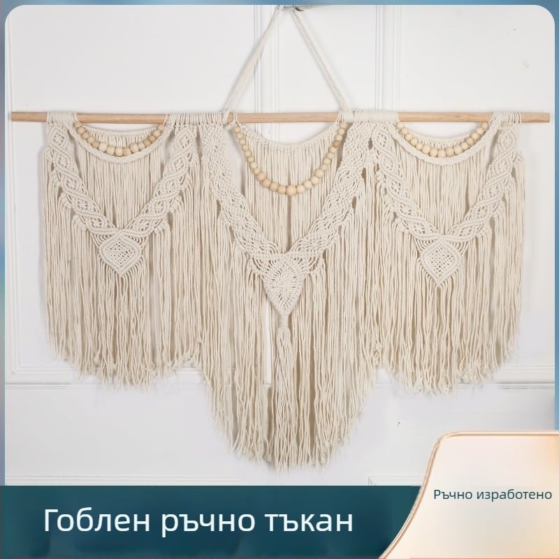 Гоблен от памук, ръчно тъкан, правоъгълен, бохо стил, стенен декор